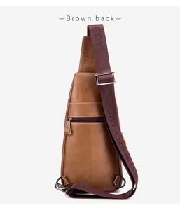 Men's genuine leather chest bag vintage sling shoulder backpack for daily commute and outdoor.