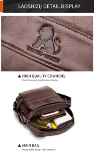 Leather shoulder bag detail showing cowhide texture and large capacity interior space for daily use.