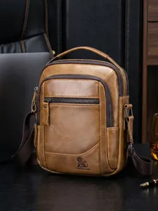 Men Genuine Leather Shoulder Bag Vintage Business Crossbody Bag Multifunctional Large Capacity Casual Messenger Bag
