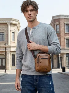 Men's genuine leather shoulder bag vintage brown crossbody bag multi-functional daily casual use
