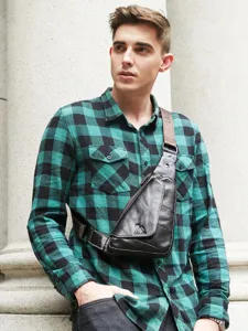 Men's Genuine Leather Chest Bag Stylish Casual Crossbody Sling Bag for Daily Commute Black