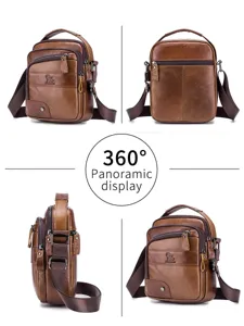 Men genuine leather cross-body bag multi-pocket casual business shoulder bag for daily use.