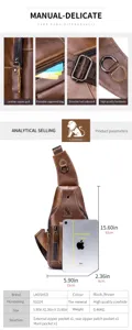 Men's vintage genuine leather sling chest bag, casual cowhide crossbody daypack for outdoor travel.