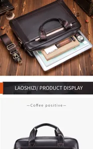 Premium genuine leather mens briefcase laptop bag vintage business office messenger bag