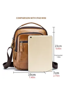 Men genuine leather messenger bag casual crossbody bag fashion multi-function durable brown