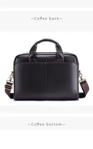 Men's Genuine Leather Briefcase Laptop Bag Business Coffee Color Handbag for Office