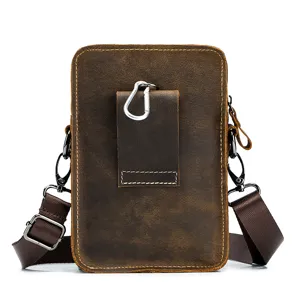 Borsa da cintura per cellulare da uomo in pelle crazy horse multifunzionale a tracolla