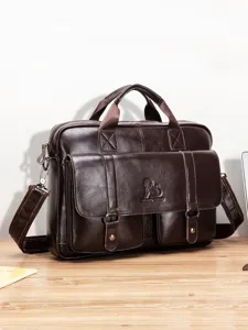 Men's Genuine Leather Briefcase Business Laptop Bag Large Capacity Waterproof Handbag Urban Minimalist Style