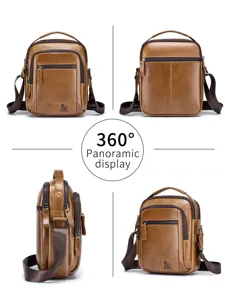 Men's leather shoulder bag casual crossbody retro brown multifunctional bag large capacity