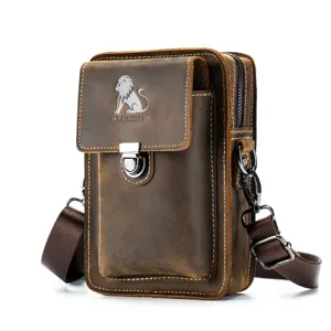 Borsa a tracolla multifunzionale da uomo in vera pelle vintage per cellulare