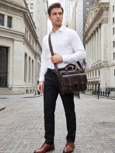 Men's genuine leather business briefcase, large capacity laptop bag and stylish shoulder bag.