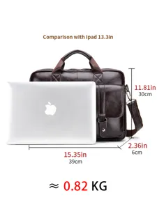 Men leather business briefcase laptop bag large capacity casual vintage shoulder bag