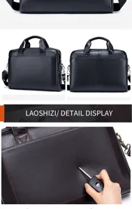 Men's genuine leather briefcase business laptop bag black shoulder messenger bag for work