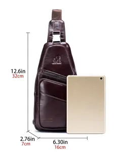 Men's genuine leather chest bag vintage sling bag large capacity casual crossbody daypack