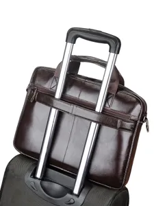 Men leather briefcase business laptop bag large capacity travel luggage trolley sleeve hand bag