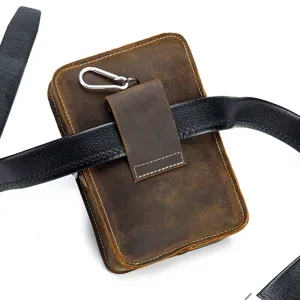 Vintage pazzo cavallo pelle uomini telefono fondina cintura custodia vera vacchetta borsa