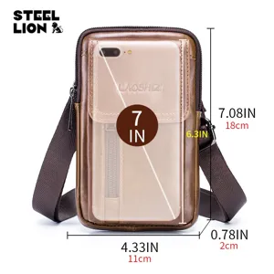 Men genuine leather waist bag retro brown phone pouch tactical belt bag shoulder bag