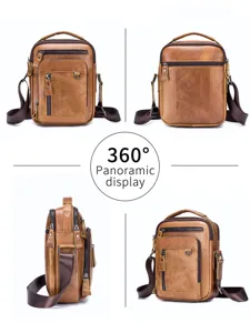 Men genuine leather messenger bag vintage cowhide shoulder bag multi-functional daily use