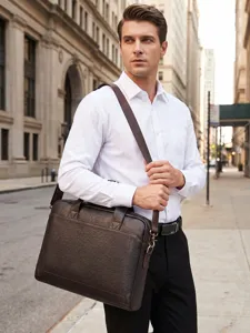 Men's genuine leather briefcase top layer cowhide laptop business bag for office daily use