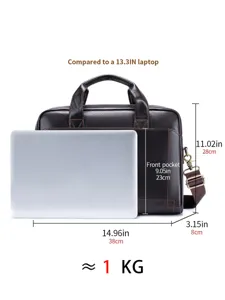 Men genuine leather briefcase business laptop bag vintage top layer cowhide handbag 38cm