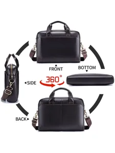 Men's genuine leather briefcase top layer cowhide business laptop bag multi-angle view