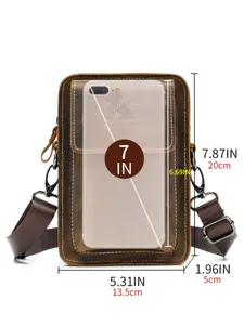 Borsa da cintura per cellulare in vera pelle da uomo, borsello tracolla multifunzionale.
