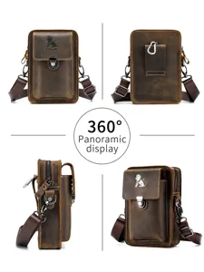 Borsa da cintura in vera pelle da uomo retro vintage custodia per telefono borsa a tracolla marrone