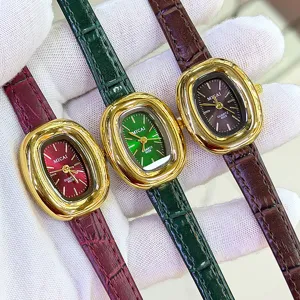 Vintage Badewannenform Damen Quarzuhr Kunstlederarmband Gold Ovales Gehäuse Mode Elegante Armbanduhr Für Damen