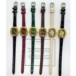 MICAI vintage ovale damen quarzuhr mit gepraegtem lederarmband stilvolle retro damenuhr