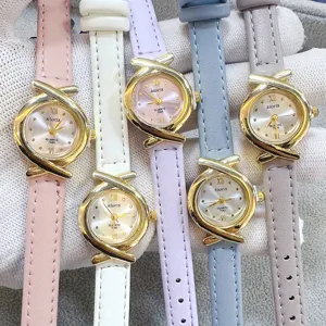Kloris women small dial quartz watch with leather strap vintage fashion casual wrist watch