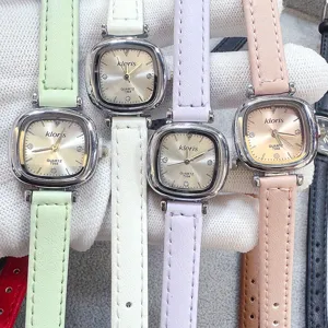 Kloris women quartz watch with small square dial and colorful leather strap fashion accessory.