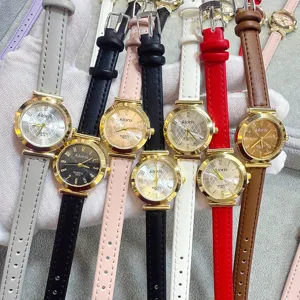 Kloris women quartz watch with stylish leather strap and round dial, elegant casual timepiece.