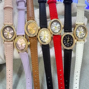 Kloris women quartz watch elegant oval diamond small leather strap casual fashion timepiece