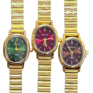 MICAI women vintage small oval quartz watch gold stretch bamboo strap fashion timepiece