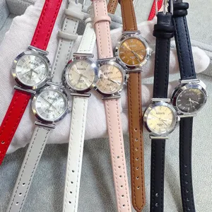 Kloris women quartz watch minimalist round dial leather strap casual wristwatch