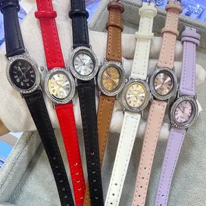 Kloris women's quartz watch oval rhinestone dial multi-color leather strap fashion chic