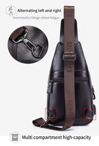 Borsa da petto in vera pelle da uomo borsa a tracolla casual con scomparti multipli e USB.