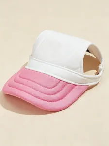Haustier Sonnenblende Kappe Detailansicht, weißes und rosa Canvas Material, verstellbar.