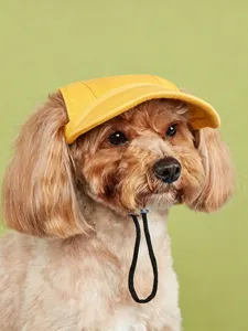 Gelbe Haustier Sonnenblende Hunde Hut mit verstellbarem Kinnriemen für Sommer Details.