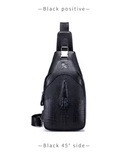 Borsa da petto uomo in vera pelle motivo coccodrillo tracolla dettaglio nero elegante.