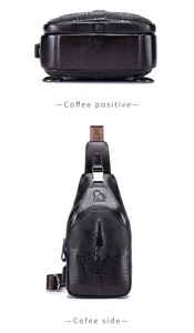 Borsa da petto in vera pelle da uomo motivo coccodrillo borsa a tracolla usb marrone