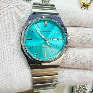 Men's Quartz Watch Stainless Steel Strap Tiffany Blue Dial Business Casual Wristwatch