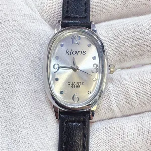 Kloris Damen Quarz Uhr minimalistisch oval schwarzes Lederarmband elegante Uhr Mode neu