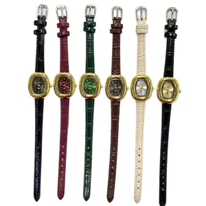 MICAI Retro Ovale Damen Quarz Uhr Vintage Lederarmband Elegante Armbanduhr Mehrfarbig