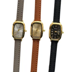 MICAI montre quartz vintage pour femme cadran rectangulaire bracelet en cuir mode
