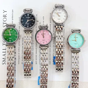 Minimalist Stainless Steel Alloy Women Quartz Watch Fashion Round Dial Roman Numerals Water Resistant Steel Band Wristwatch Gift
