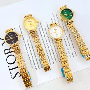 Elegant women quartz watch with stainless steel strap and colorful dial fashion wristwatch.