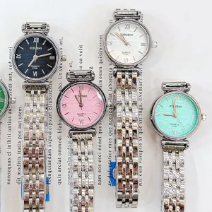 Women quartz watch silver case colorful dial steel strap fashion casual timepiece