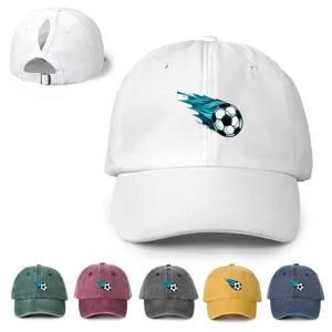 Polyester Pferdeschwanz Baseballkappe Mit Fußball Flamme Muster Digital Bedruckt Outdoor Sonnenschutz Verstellbar Sport Hut Für Herren Damen