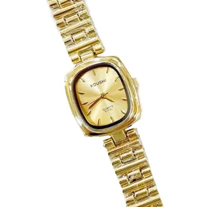 Goldene vintage quarz damenuhr mit metallkette armband elegantes quadratzifferblatt